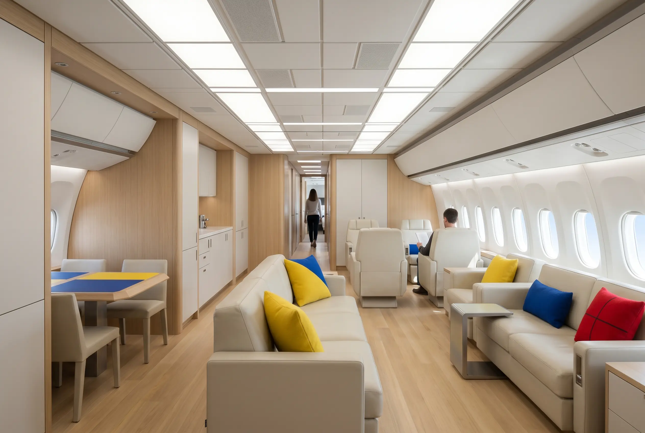 Boeing BBJ MAX 8 long VIP cabin with separate rooms for a New York to Miami charter