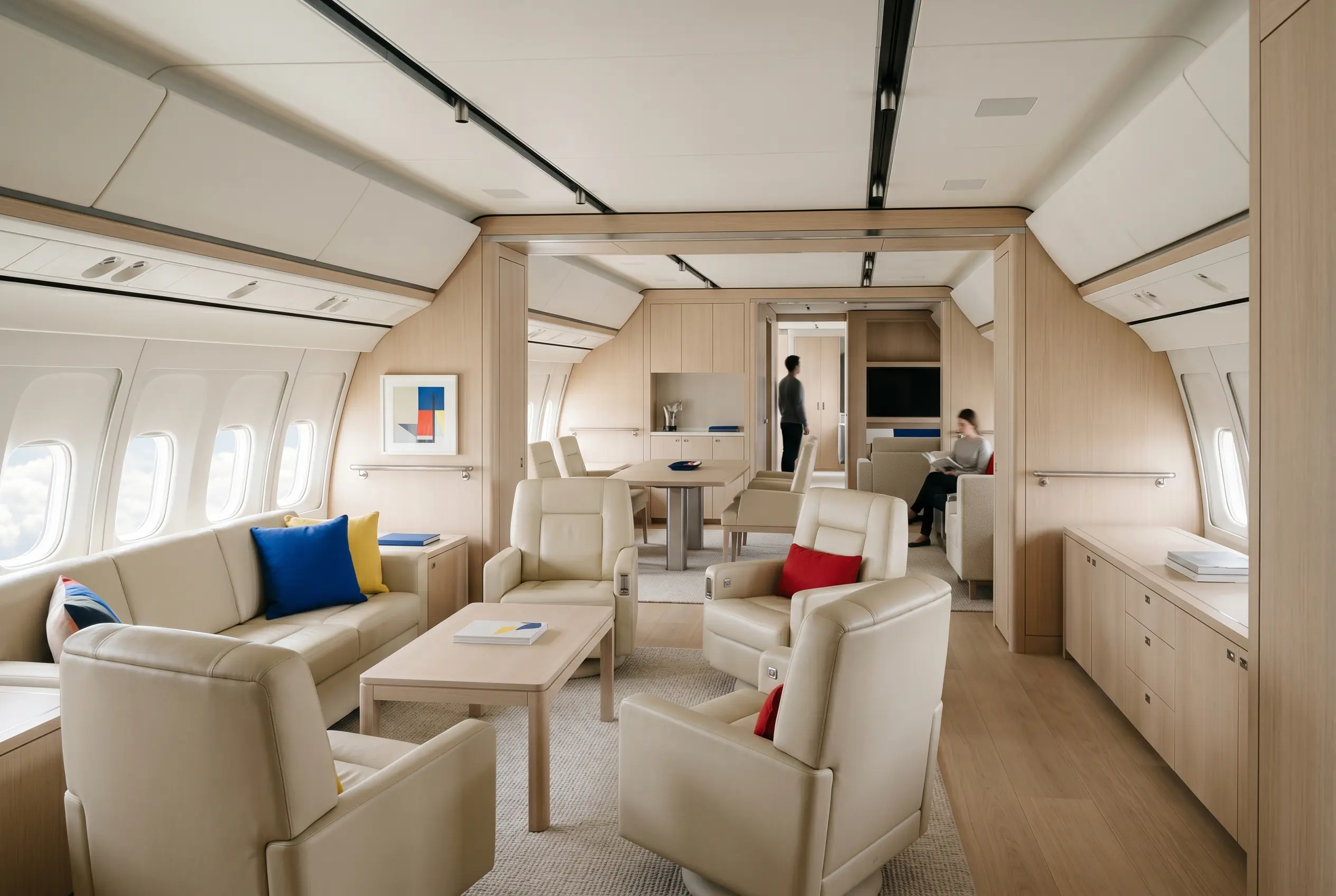 Boeing Business Jet BBJ custom multi-room interior for a New York to Miami charter