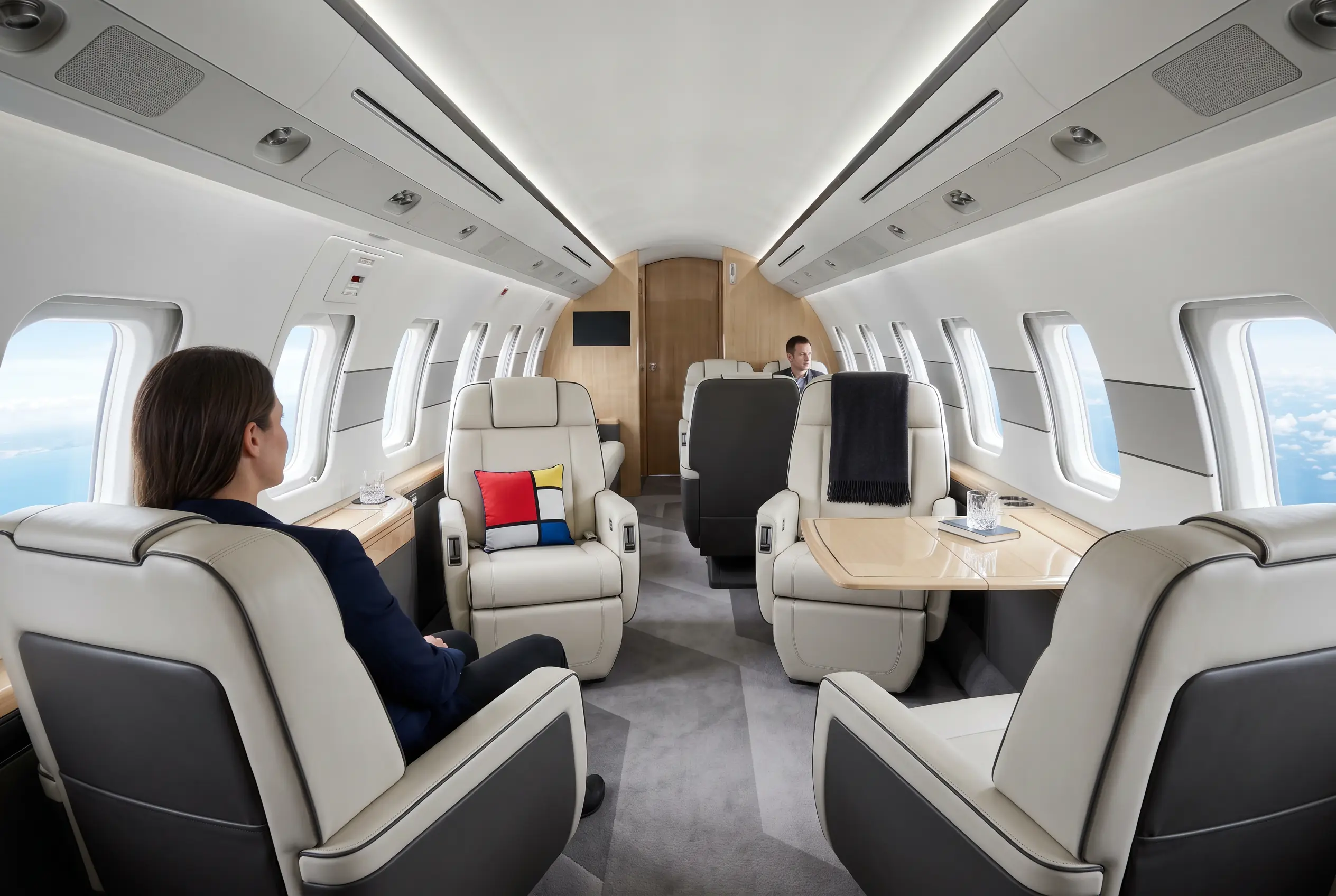 Bombardier Challenger 650 wide cabin in club seating for a New York to Miami charter