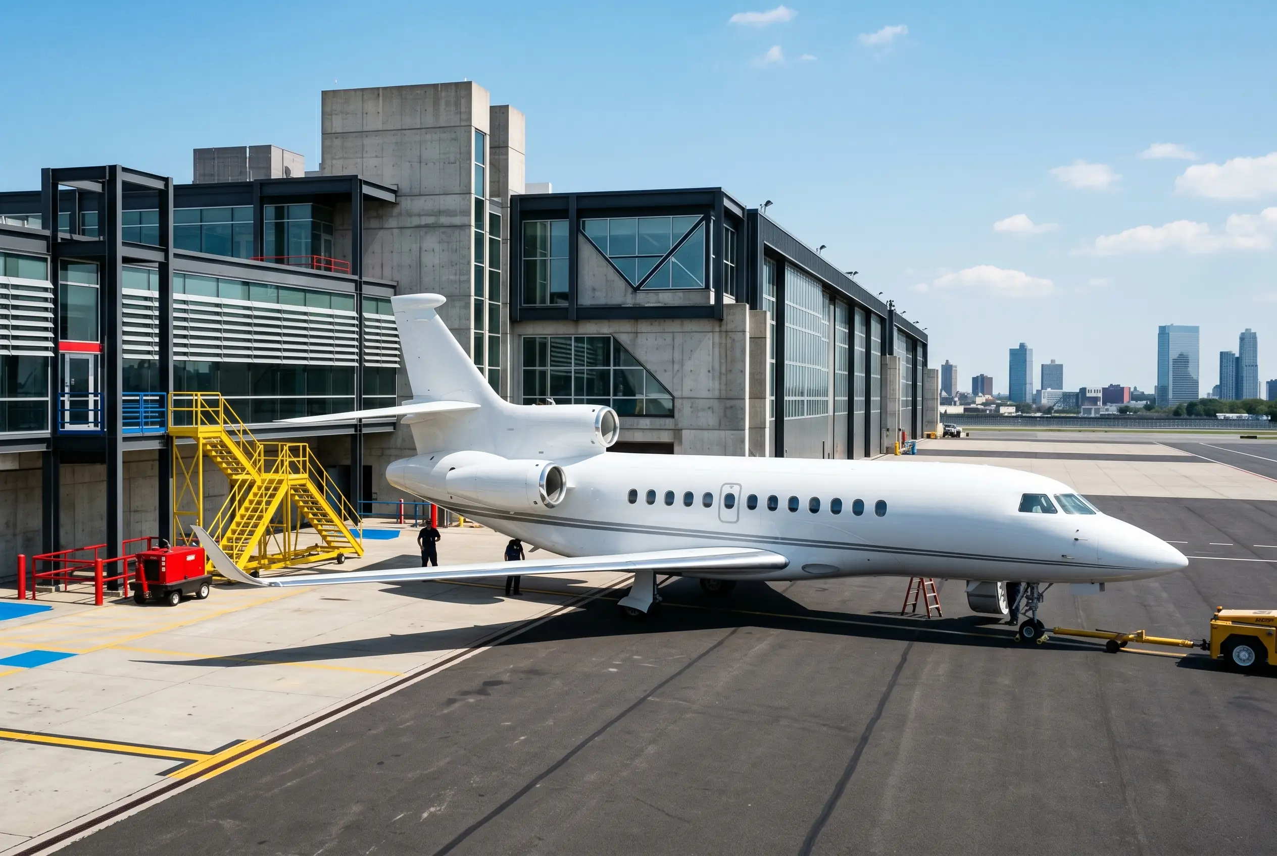 Dassault Falcon 7X trijet on a private ramp before a New York to Miami flight