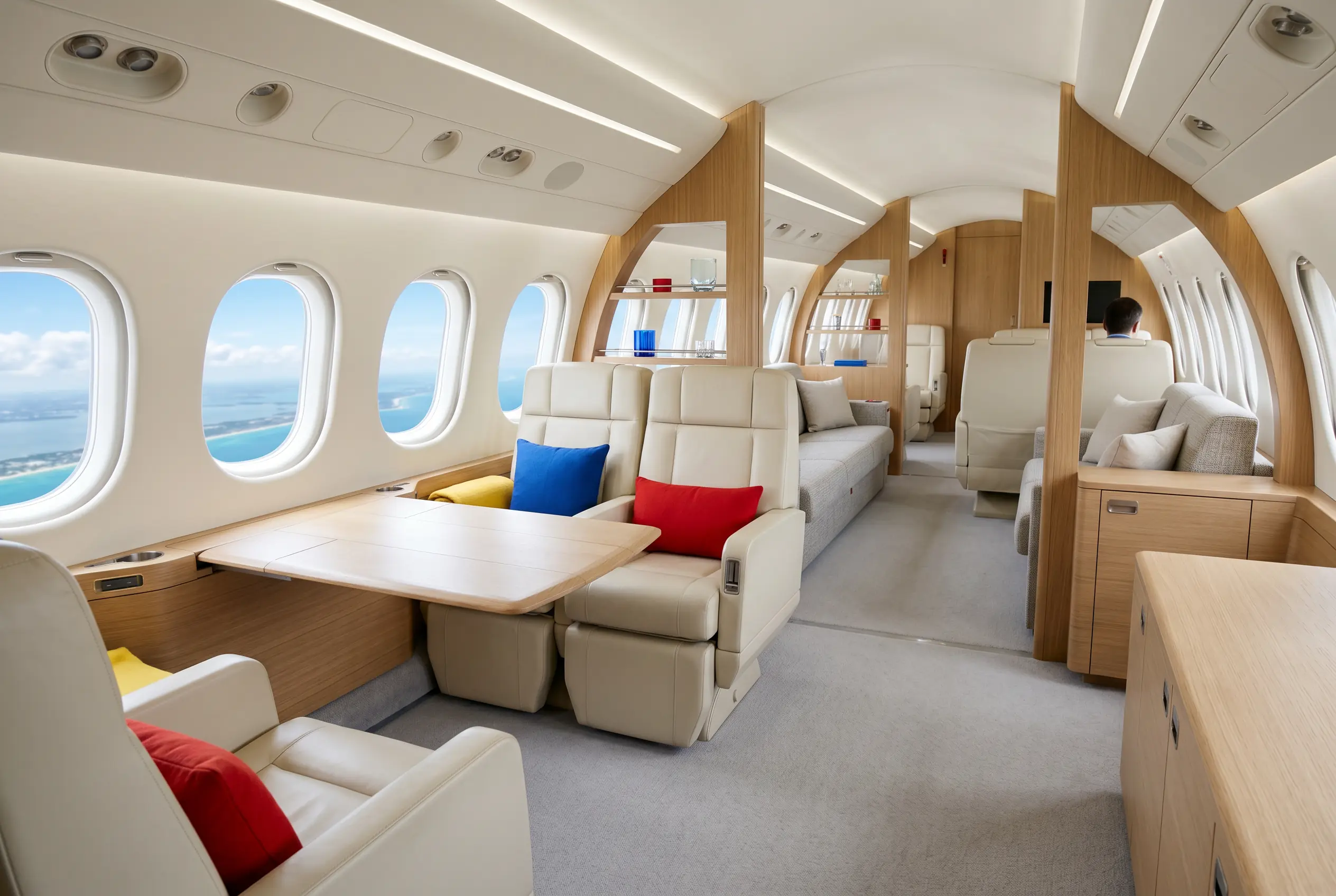 Dassault Falcon 8X long three-zone cabin for a New York to Miami charter