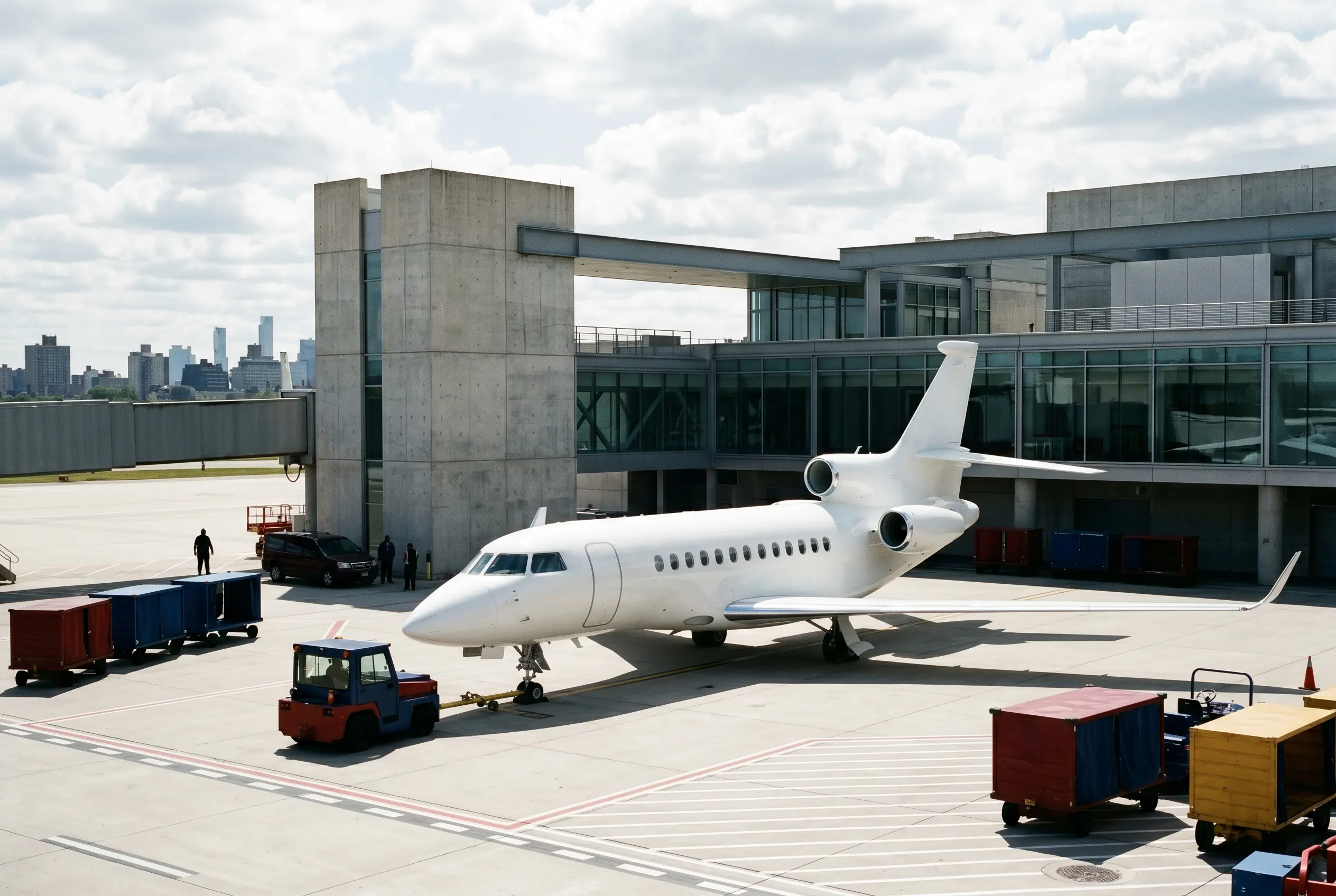 Dassault Falcon 8X trijet on a private ramp before a New York to Miami flight