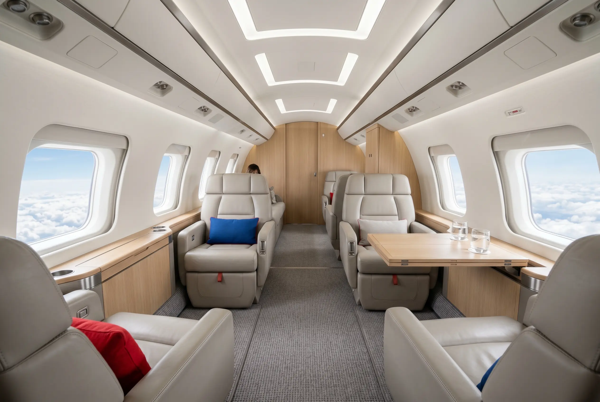 Bombardier Global 5000 wide cabin in club seating for a New York to Miami charter