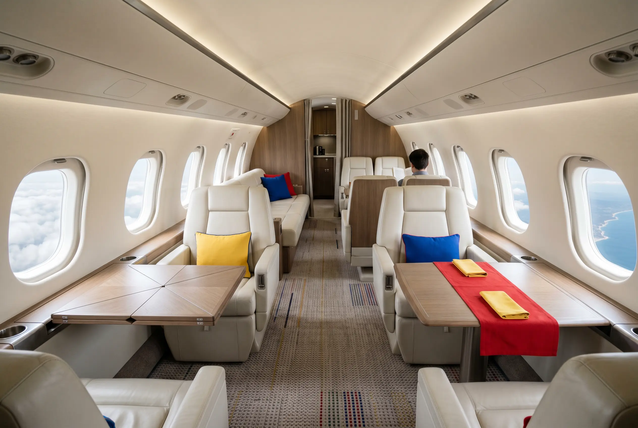 Bombardier Global 6000 cabin with three living zones for a New York to Miami charter