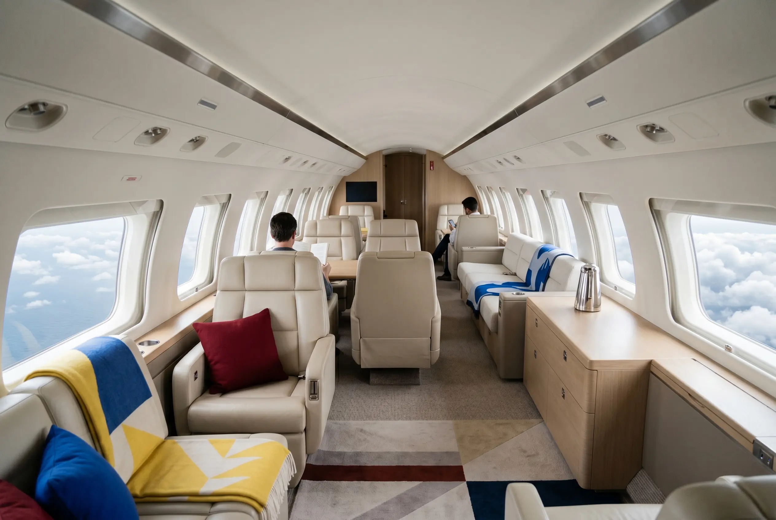 Bombardier Global 6500 cabin with three living zones for a New York to Miami charter
