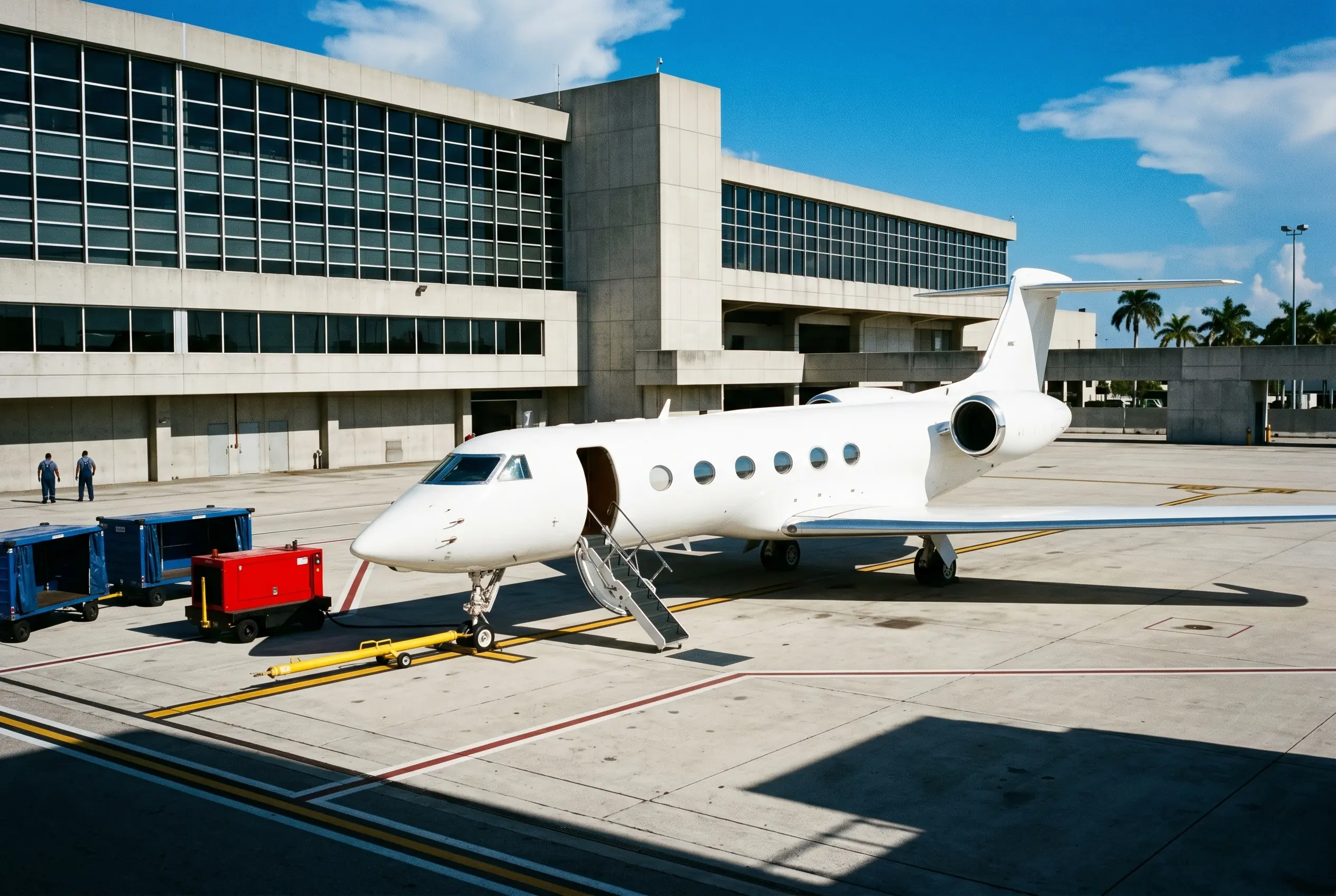Large-cabin jet on a ramp ready for a group charter to Miami