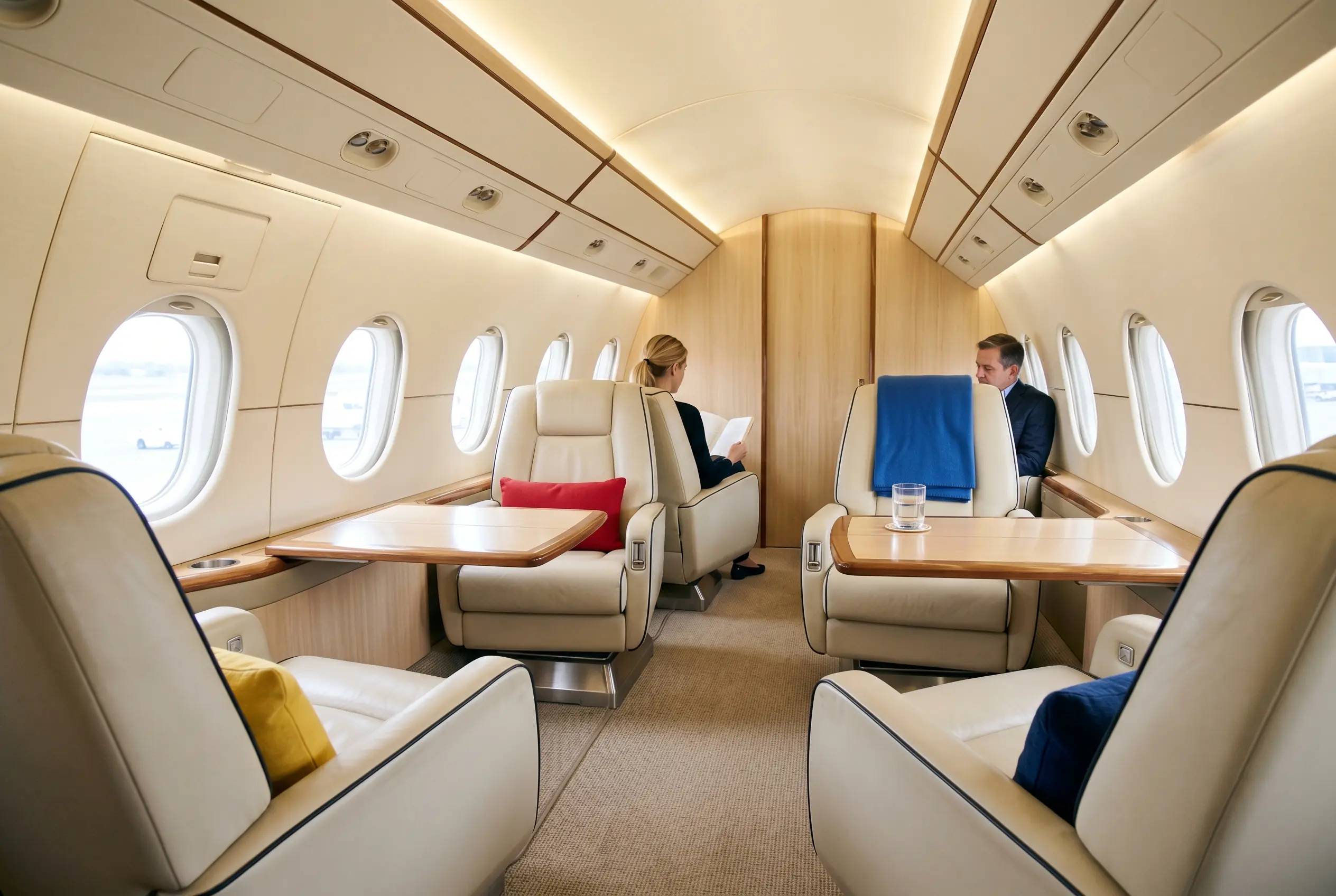 Gulfstream G200 cabin in double-club seating for a New York to Miami charter
