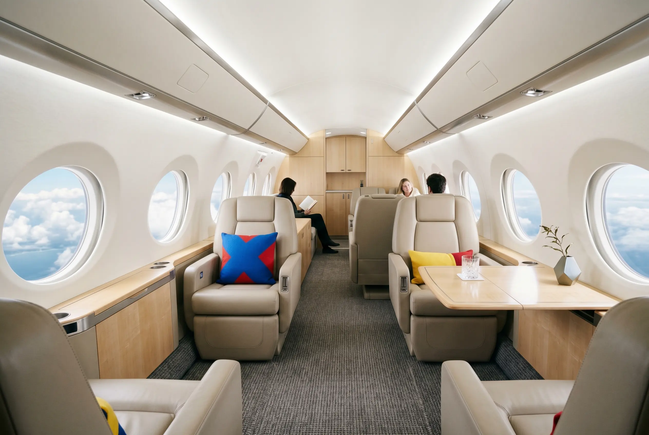 Gulfstream G500 cabin with large oval windows for a New York to Miami charter