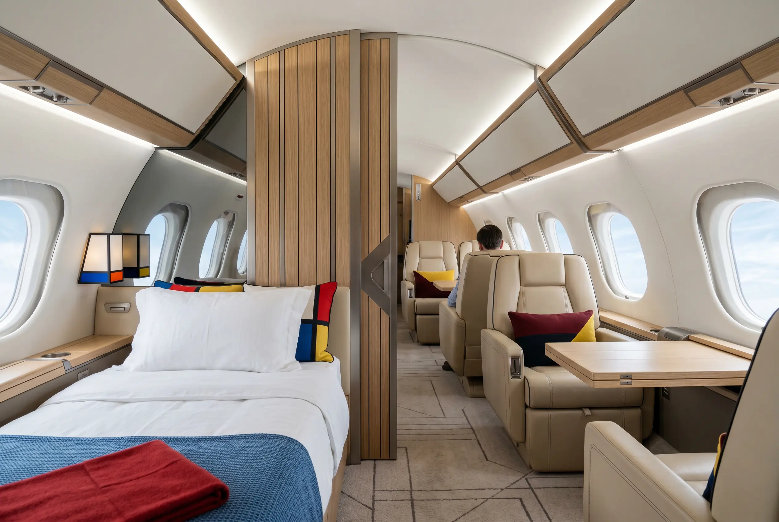 Gulfstream G650ER cabin with a private aft stateroom for a New York to Miami charter