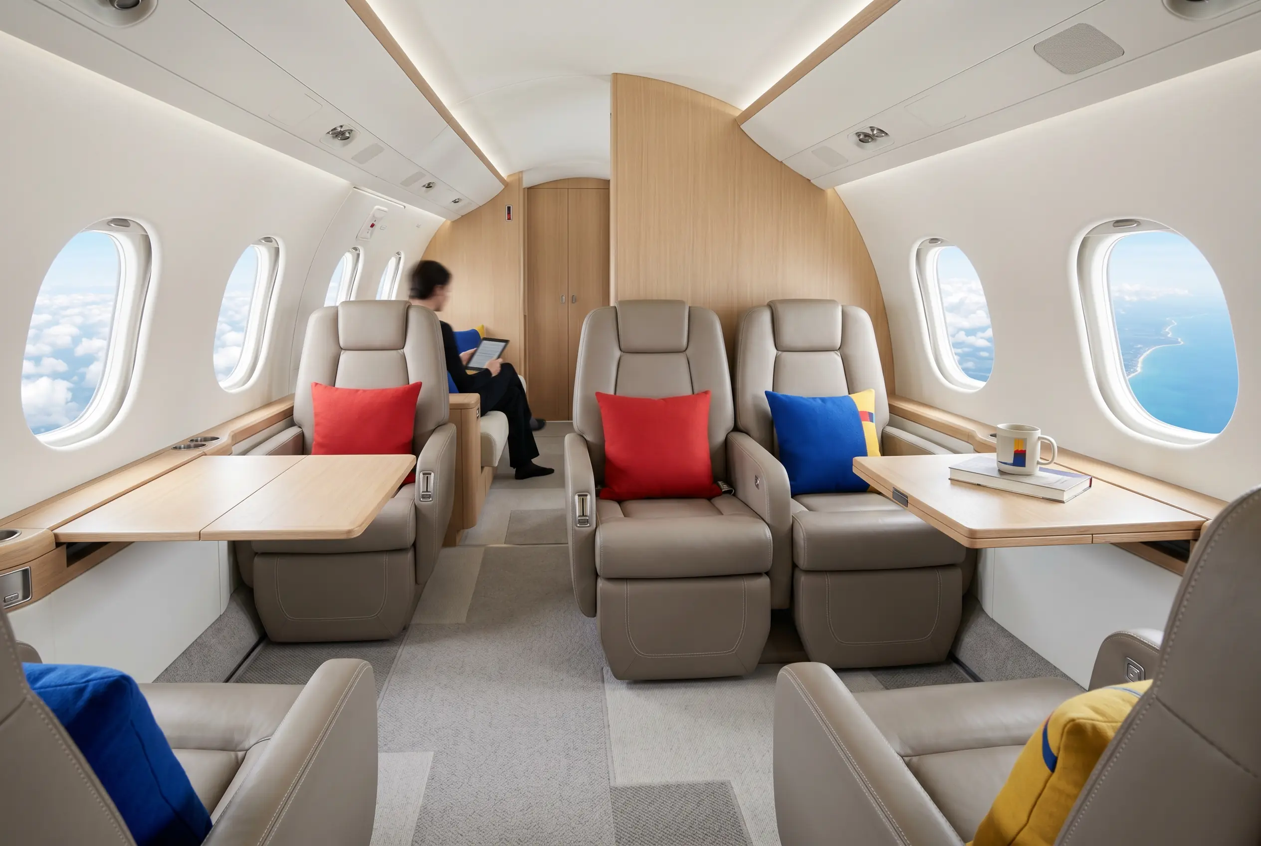Relaxed private jet cabin for a weekend trip from New York to Miami