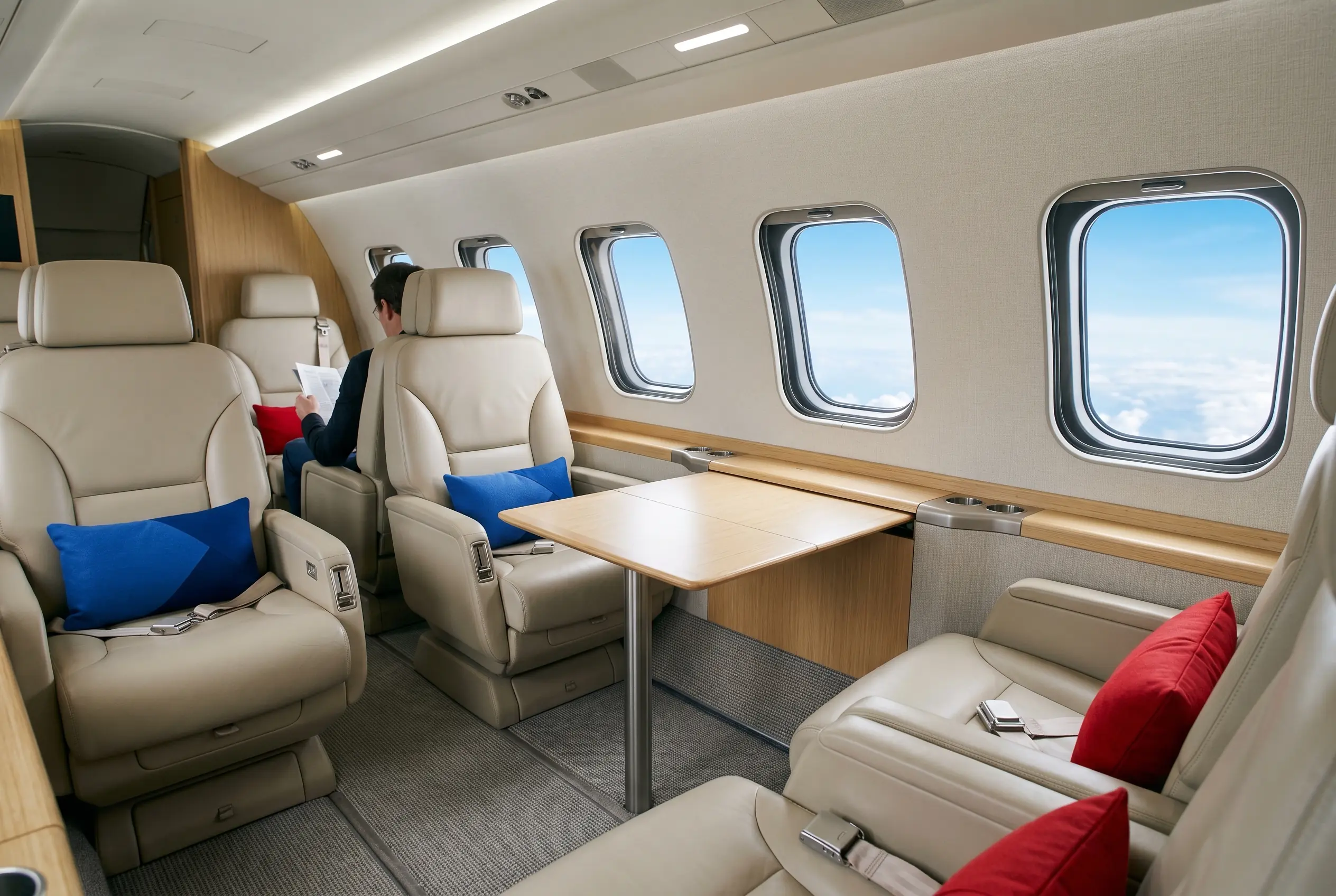 Light Jets Light jet cabin in club-four seating for a New York to Miami flight