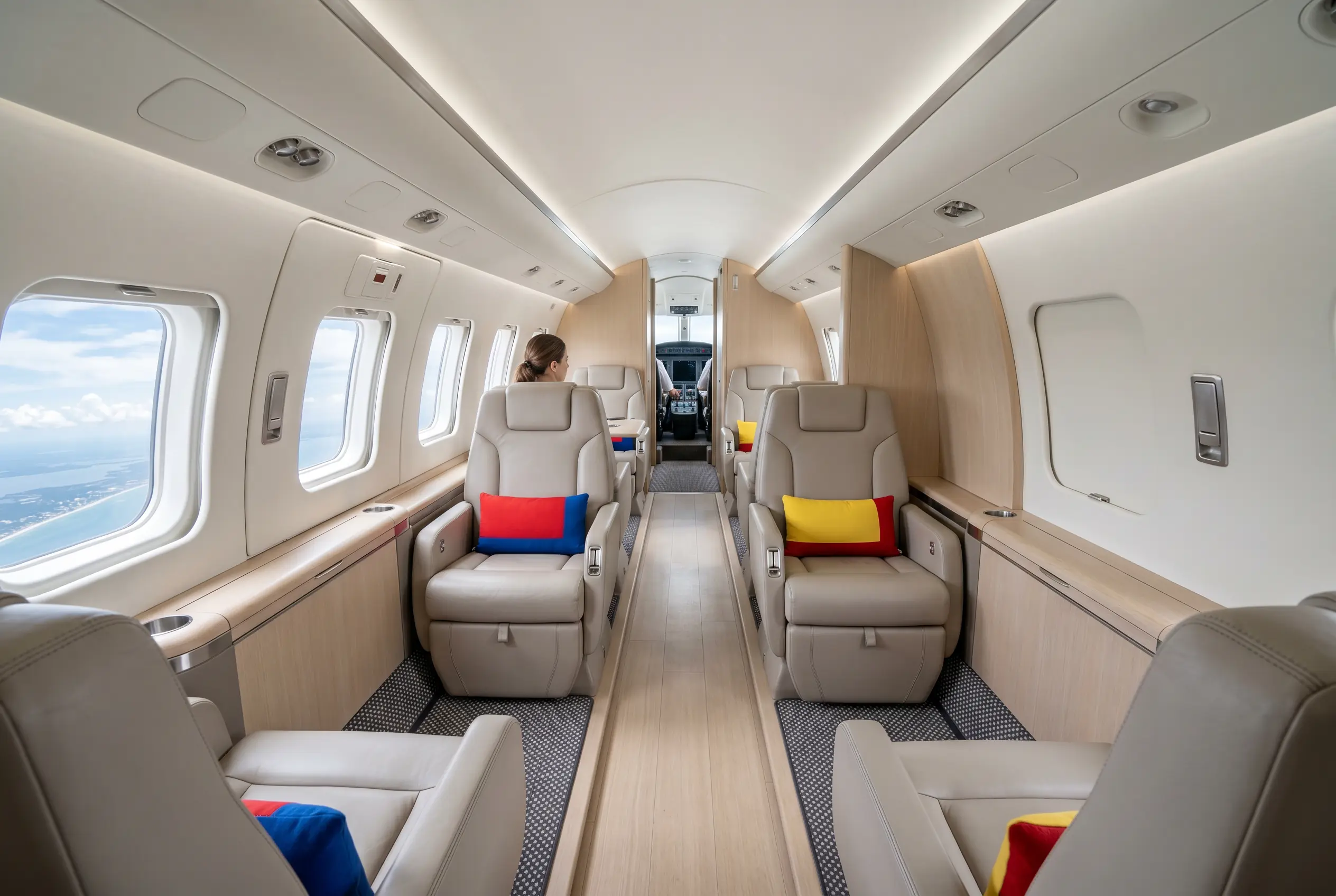 Piaggio Avanti EVO tall stand-up cabin for a New York to Miami charter