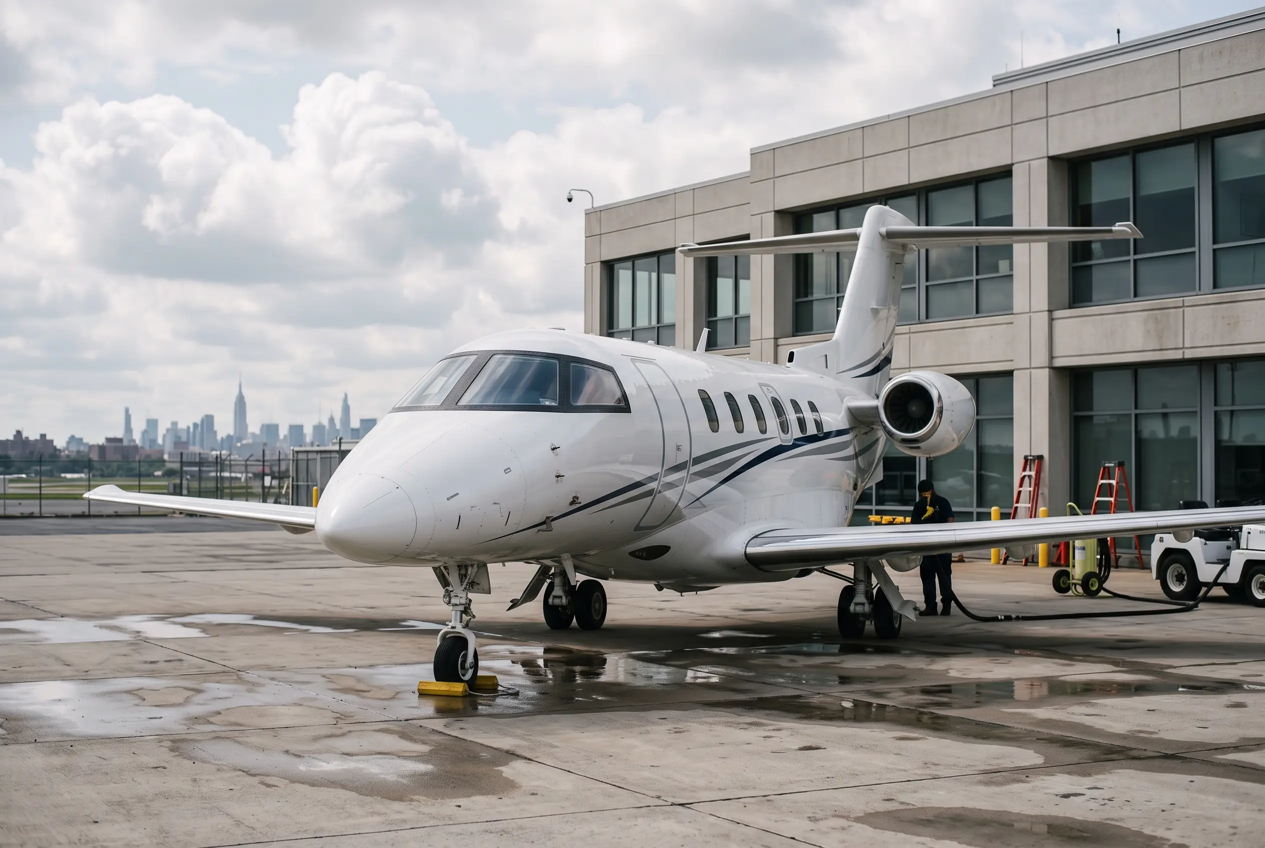 Pilatus PC-24 on a private ramp before a New York to Miami flight