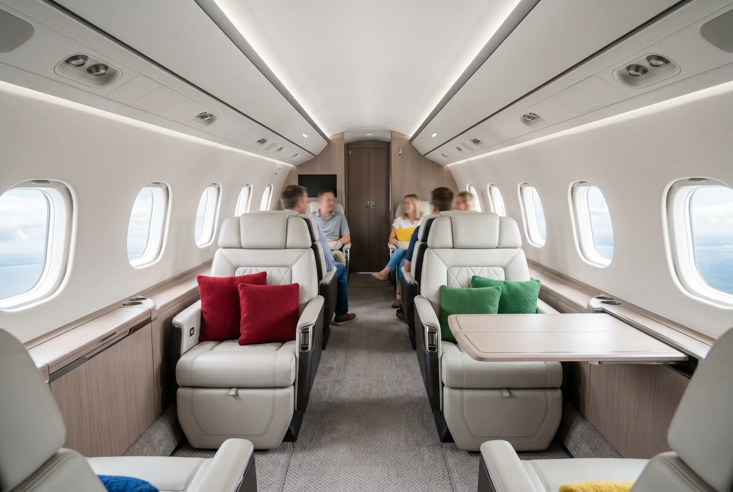 Embraer Praetor 600 cabin in double-club seating for a New York to Miami charter