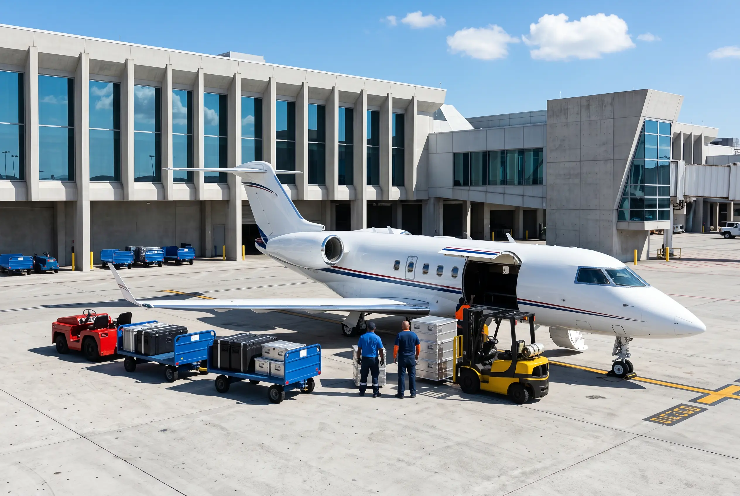Team equipment loaded into the hold of a private jet bound for Miami