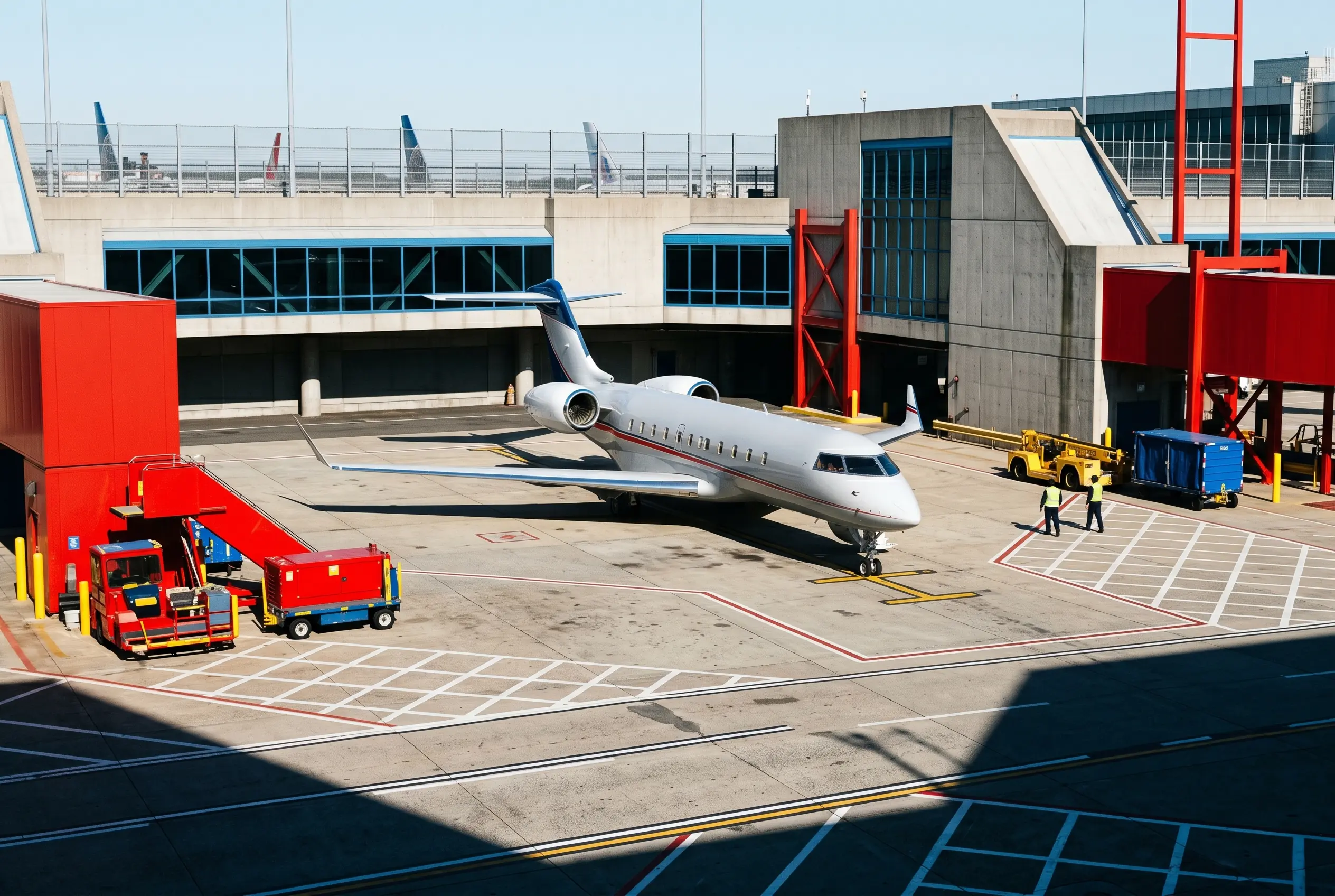 Sports Team Charter Flights Team aircraft on a ramp at a New York airport before a Miami departure
